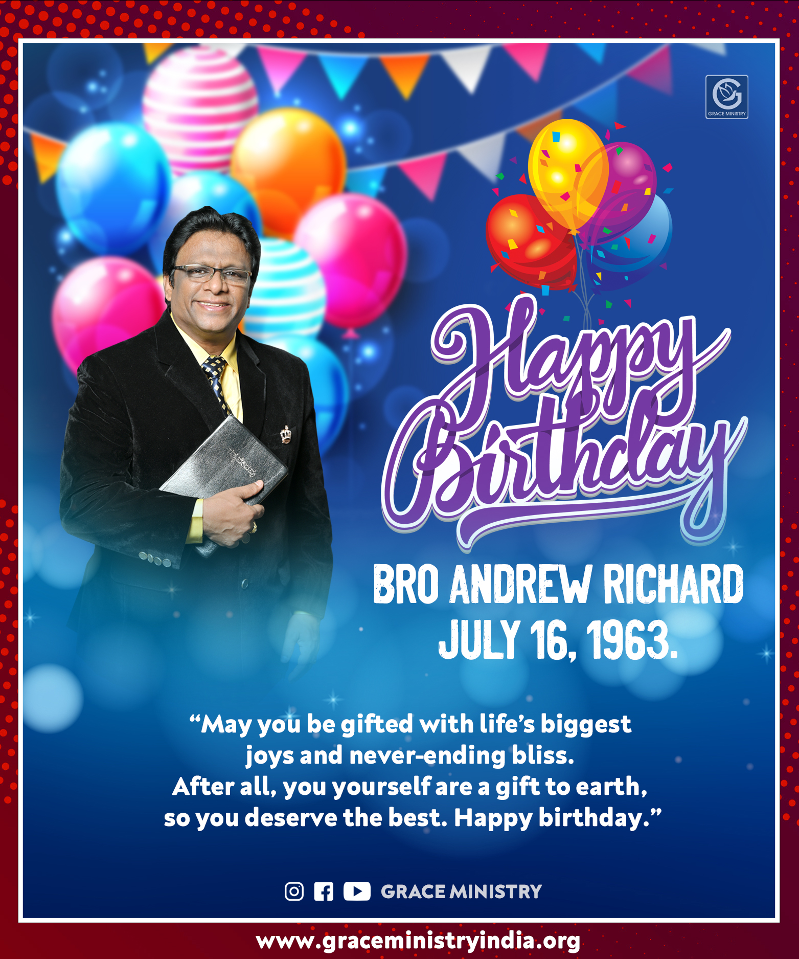 Prophetic Preacher Bro Andrew Richard turns 58 on Thursday, 2020, with a myriad of wishes from family members, other Christian leaders, and devotees. Happy Birthday Bro Andrew Richard.